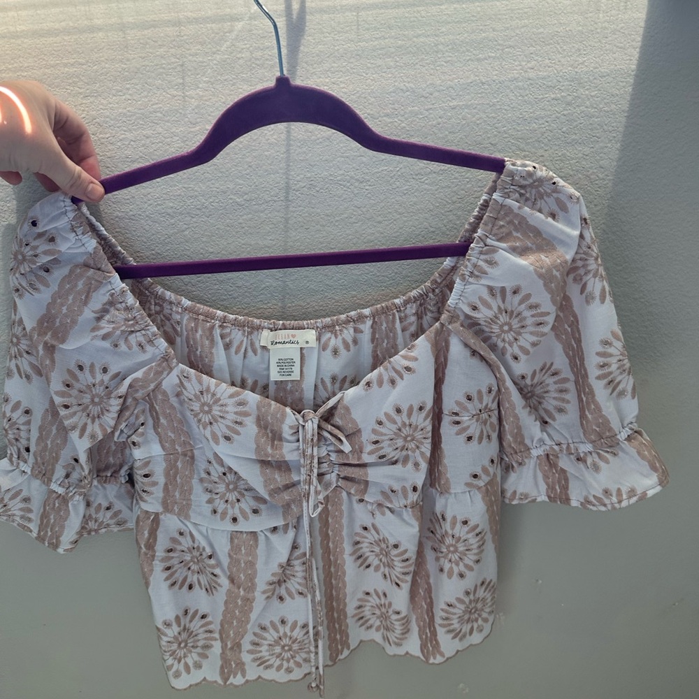Floral Off-Shoulder Top - White and Brown
